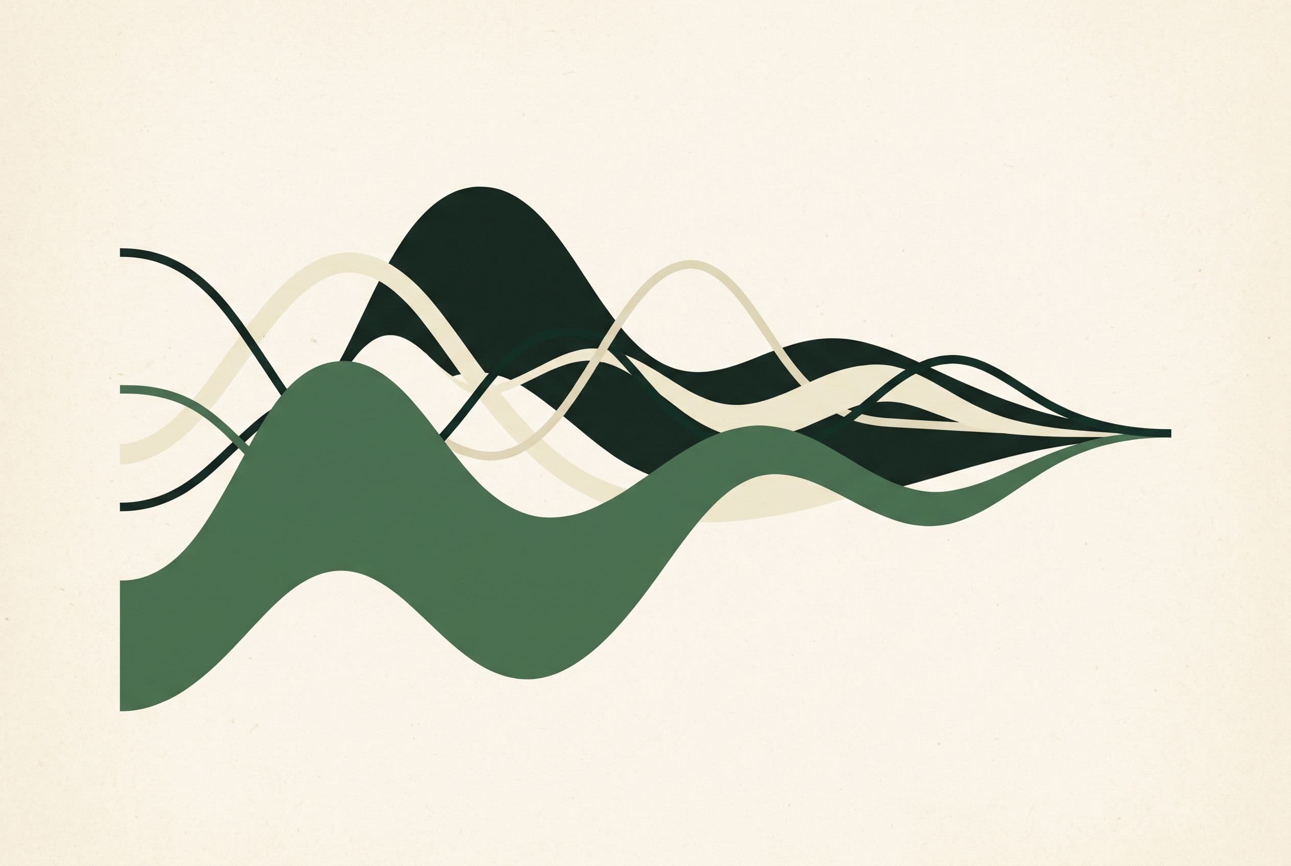 Editorial illustration of overlapping signal waves converging, representing marketing mix modeling